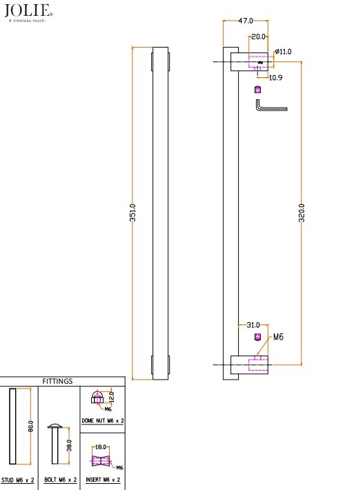 Greep Jolie Core 320 mm antiek brons - Afbeelding 2