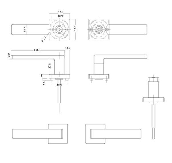 Intersteel deurklink Cunera met blokkeer mechanisme op rozet verdekt 52x52x10mm zwart - Afbeelding 2