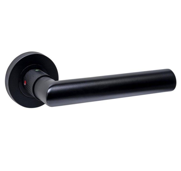 Intersteel deurklink Sicura met blokkeer mechanisme op rozet verdekt ø53x10mm zwart