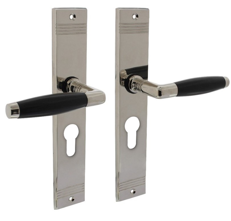 Intersteel deurklink Ton basic met schild PC55 mm rechthoekig met rillen 235x43mm nikkel/zwart