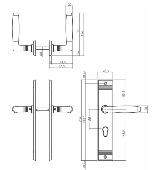Intersteel deurklink Ton basic met schild PC55 mm rechthoekig met rillen 235x43mm nikkel/zwart - Afbeelding 2