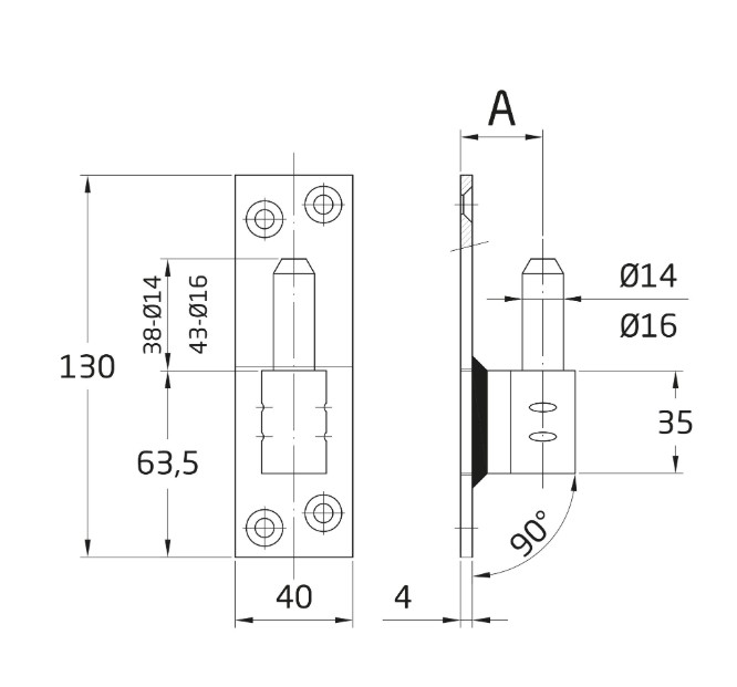 Plaatduim recht 16-20 mm zwart - Afbeelding 2