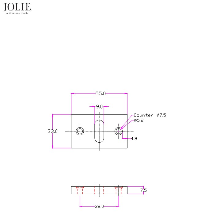 Cilinderplaatje Jolie rechthoekig 57.5x33 mm zwart - Afbeelding 2