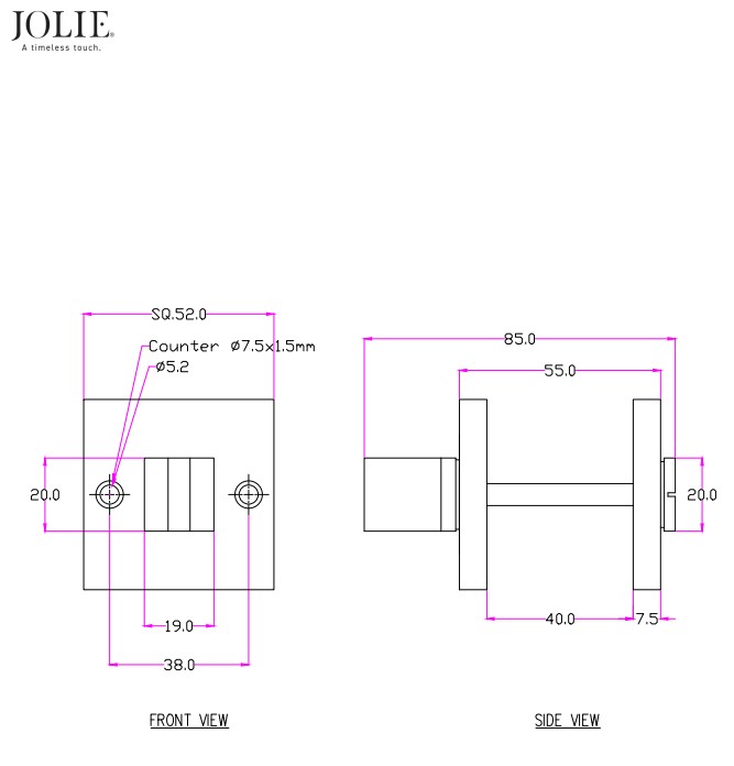 Toiletgarnituur Jolie vierkant 52 mm zwart - Afbeelding 2
