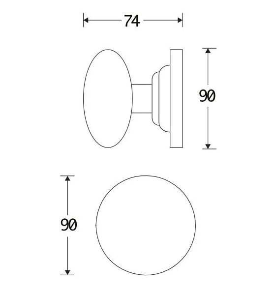 Voordeurknop Paddenstoel 90mm messing ongelakt - Afbeelding 2