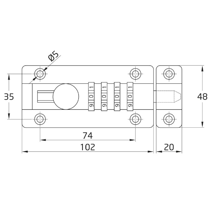 Deurgrendel met cijferslot Mod. 990 zwart - Afbeelding 2