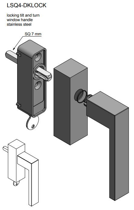Draaikiepgarnituur SQUARE LSQ4-DKLOCK rechts mat rvs - Afbeelding 2