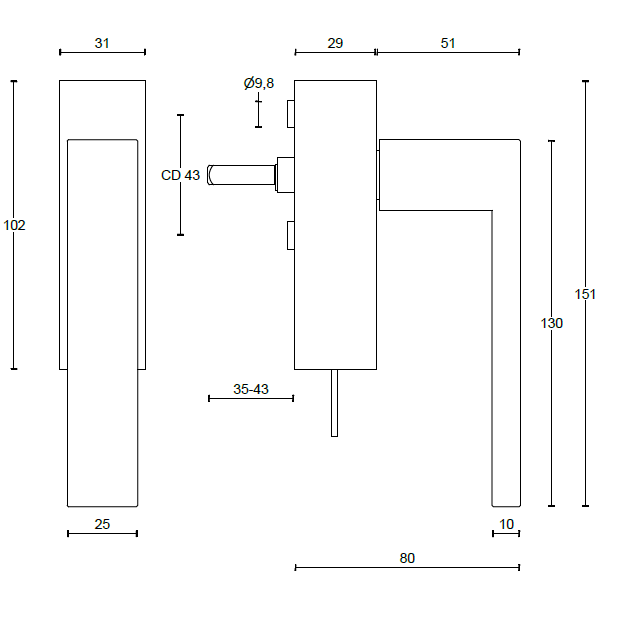 Draaikiepgarnituur SQUARE LSQ4-DKLOCK rechts mat rvs - Afbeelding 3