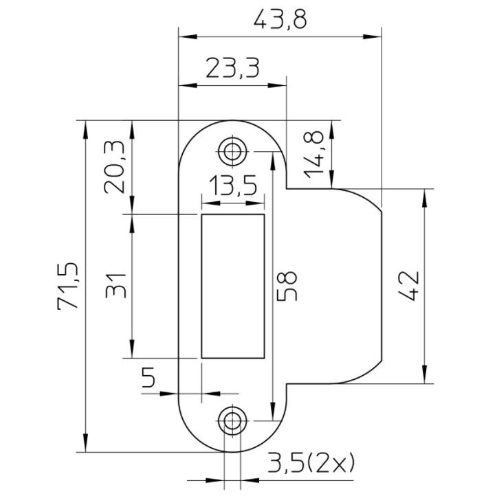 Nemef sluitplaat afgerond P1255/5 messing - Afbeelding 2