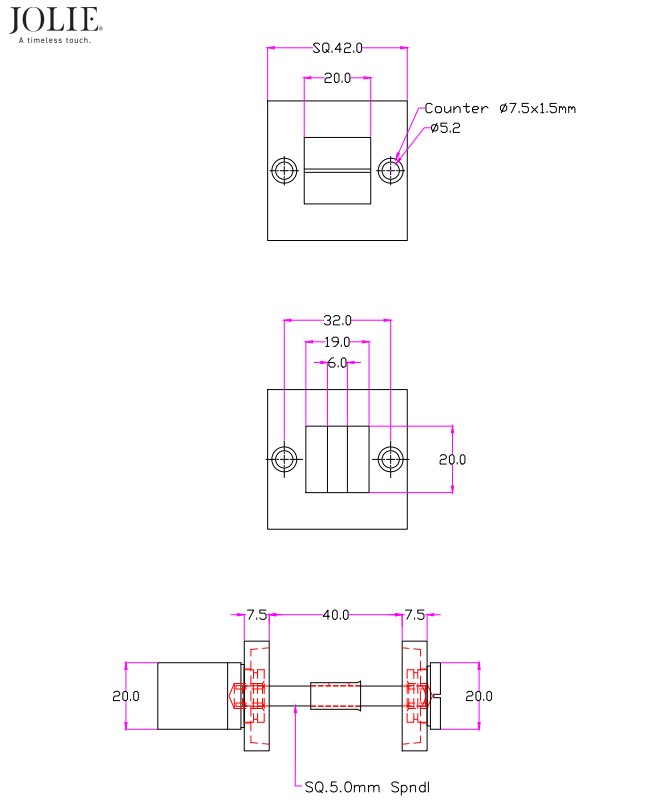 Toiletgarnituur Jolie vierkant 42 mm antiek goud - Afbeelding 2
