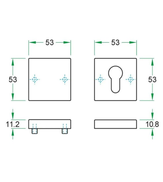 SKG3 Quattro cilinderrozet vierkant PC/blind rvs mat - Afbeelding 2