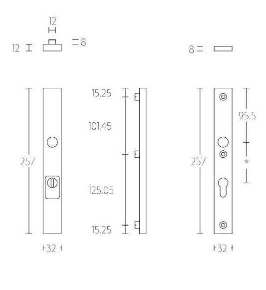 Veiligheidsbeslag PC92 met kerntrek beveiliging SQUARE LSQSM-28KT kruk/kruk SKG3 brons - Afbeelding 2
