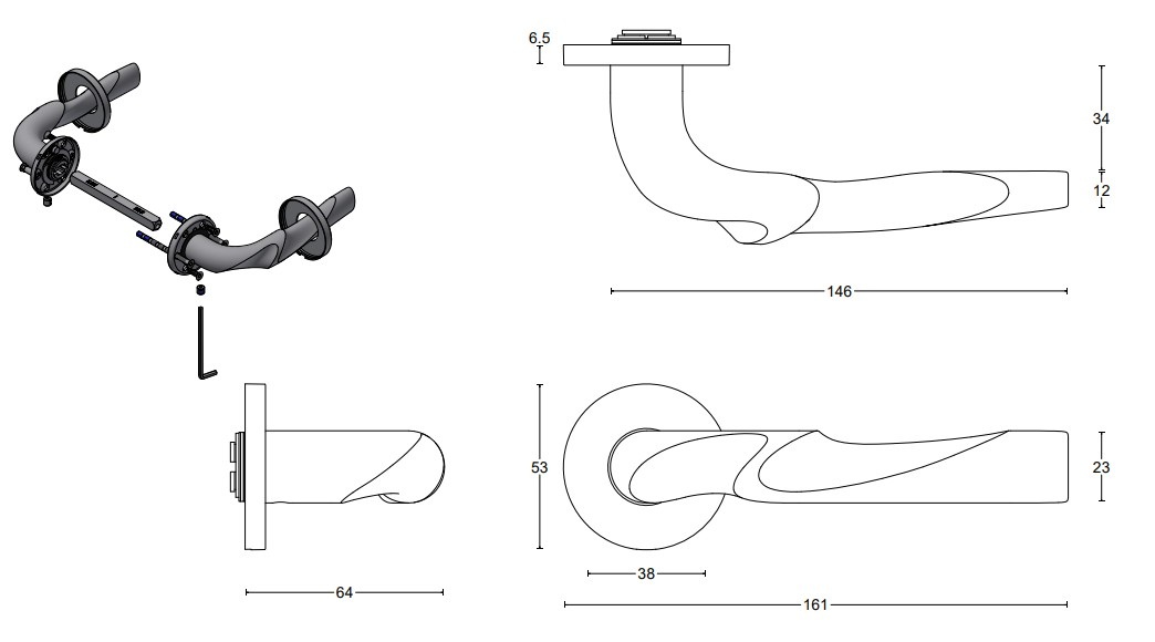 Deurklink ELEEZ ZH100-G op rozet PVD mat goud - Afbeelding 2