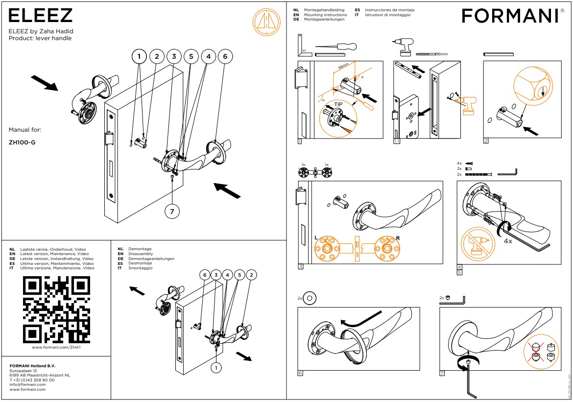 Deurklink ELEEZ ZH100-G op rozet PVD mat goud - Afbeelding 3