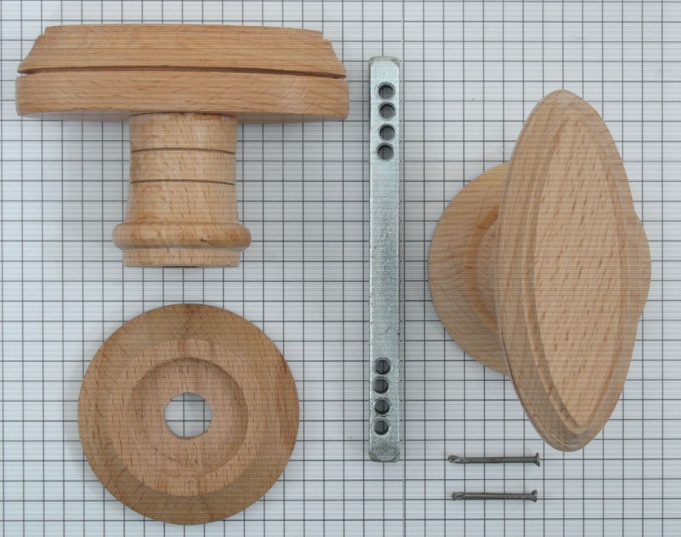 Deurknop beukenhout 82x35mm freesrand inclusief rozetten - Afbeelding 2