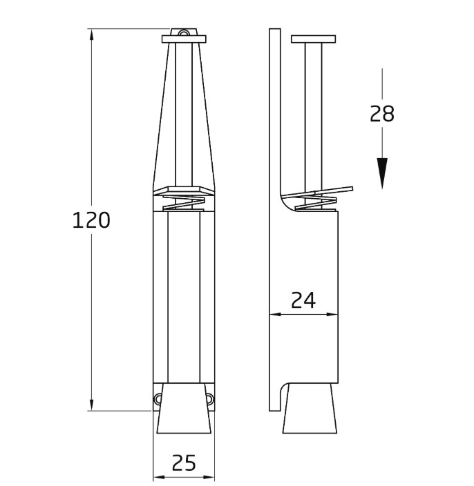 Deurvastzetter voetstift Mod. 10 120x25 mm nikkel mat - Afbeelding 2