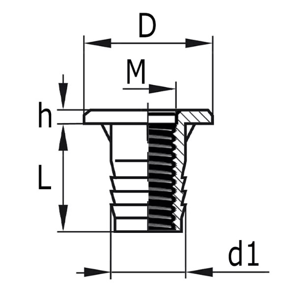 Inslagmoer geribbeld met kraag M8 staal - Afbeelding 2