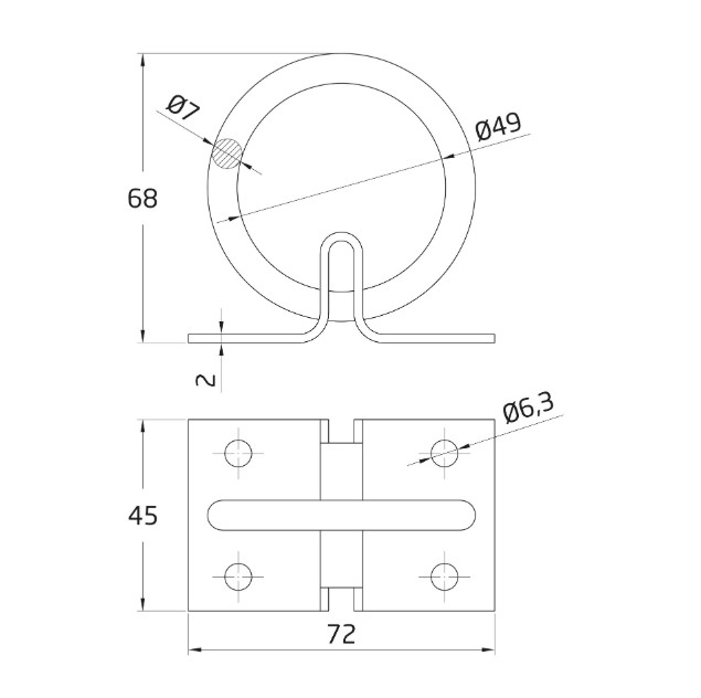 AMIG Ring op plaat 70x45 mm staal zwart - Afbeelding 2