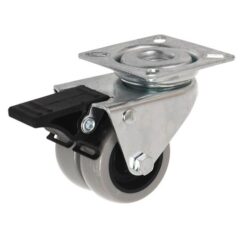 Dubbel zwenkwiel Ø50 mm met rem en bevestigingsplaat grijs