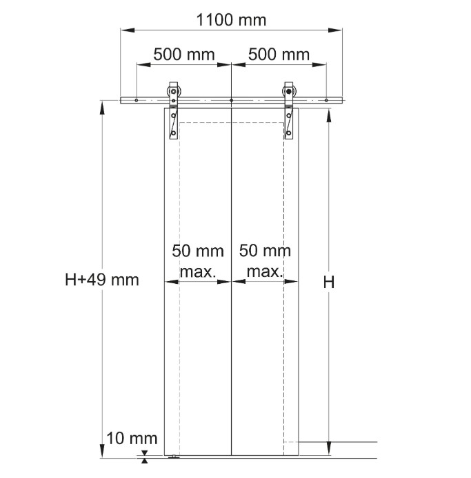 Schuifdeursysteem voor vouwdeuren Mod. SD006 staal zwart - Afbeelding 2