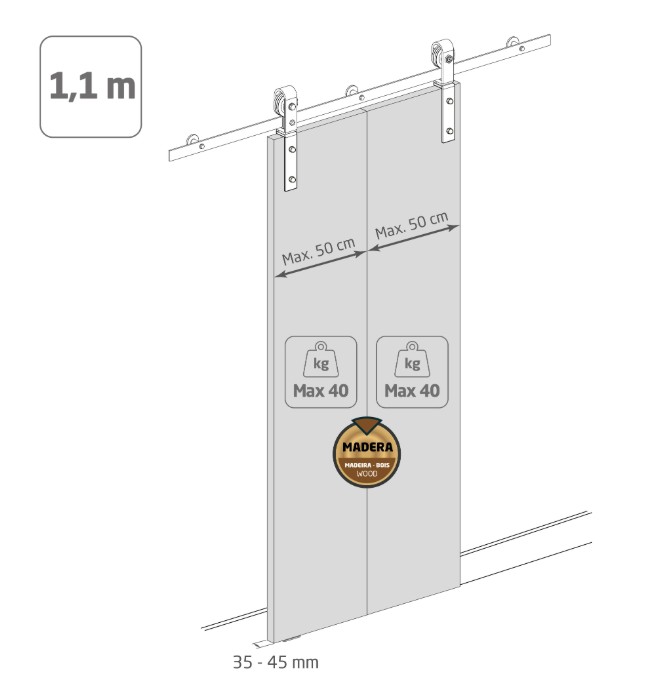 Schuifdeursysteem voor vouwdeuren Mod. SD006 staal zwart - Afbeelding 4