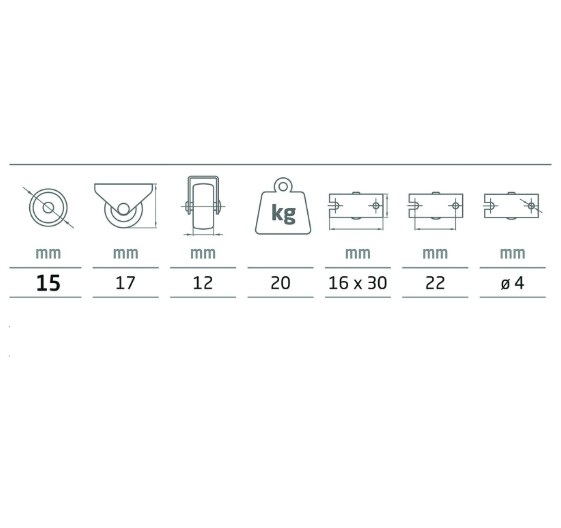 Zwart nylon wiel 15 mm - Afbeelding 2