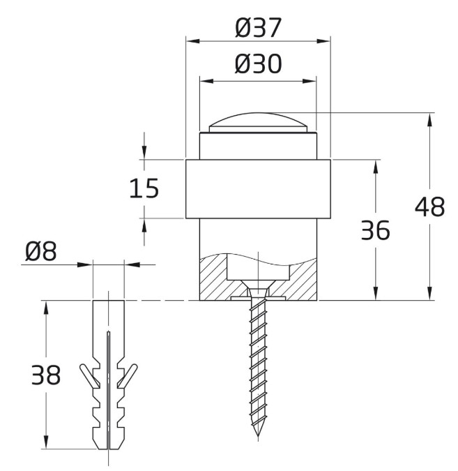 AMIG deurstop Ø30 mm aluminium nikkel - Afbeelding 2