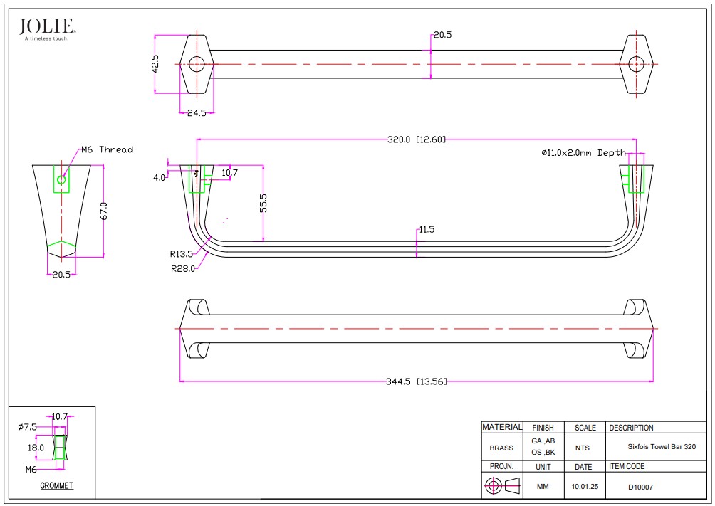 Greep Jolie Six Fois 320 mm antiek brons - Afbeelding 2