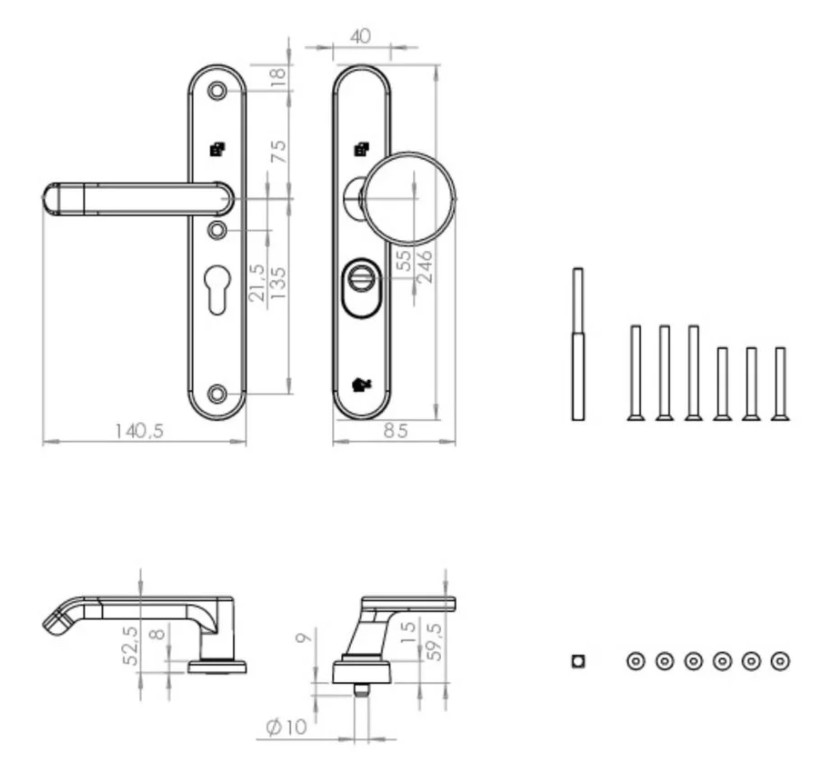 S2 project veiligheidsbeslag PC55 met kerntrekbeveiliging knop-kruk SKG3 - Afbeelding 2