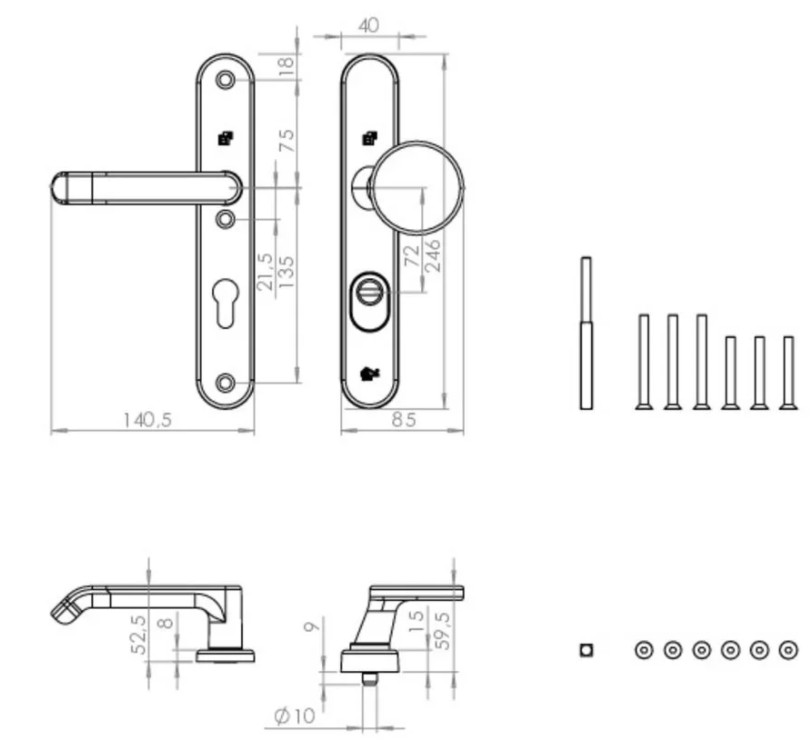 S2 project veiligheidsbeslag PC72 met kerntrekbeveiliging knop-kruk SKG3 - Afbeelding 2