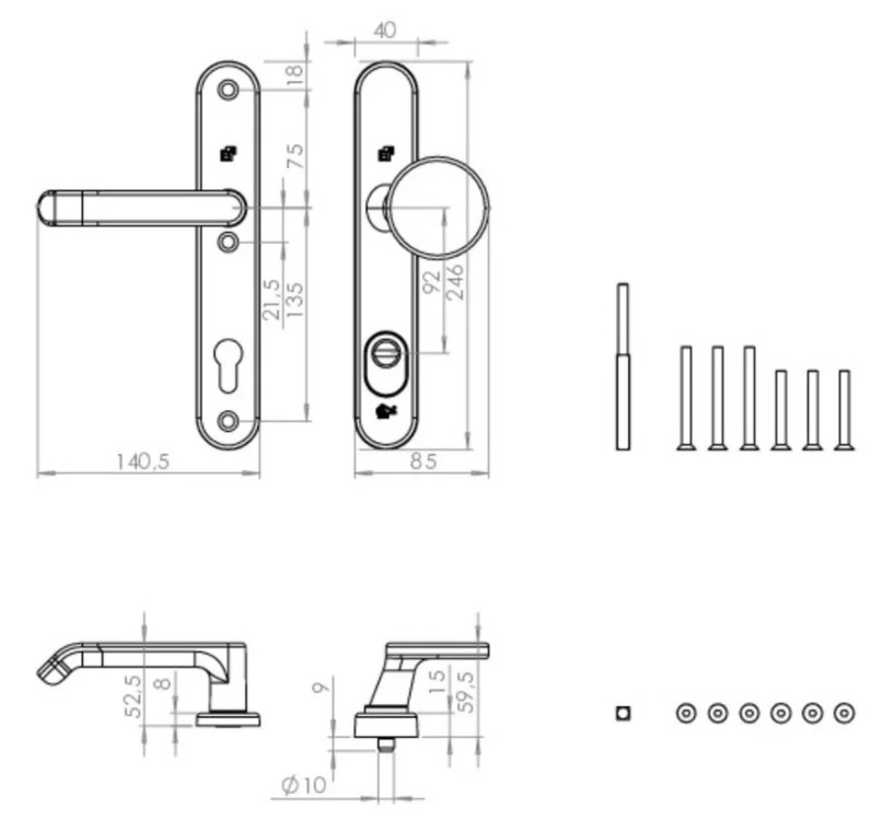 S2 project veiligheidsbeslag PC92 met kerntrekbeveiliging knop-kruk SKG3 - Afbeelding 2