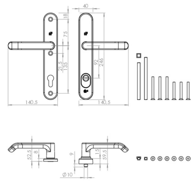 S2 project veiligheidsbeslag PC92 met kerntrekbeveiliging kruk-kruk SKG3 - Afbeelding 2