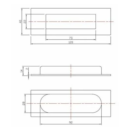 Schuifdeurkom Rechthoek 120x40mm PVD brons koper - Afbeelding 2