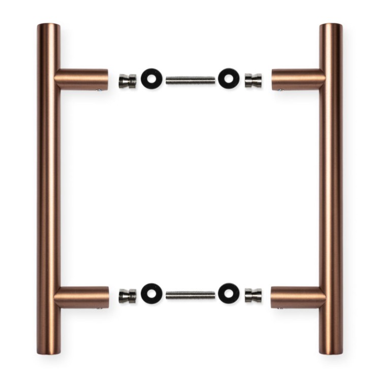 Set deurgrepen Rond HoH 200mm PVD brons koper - Afbeelding 3
