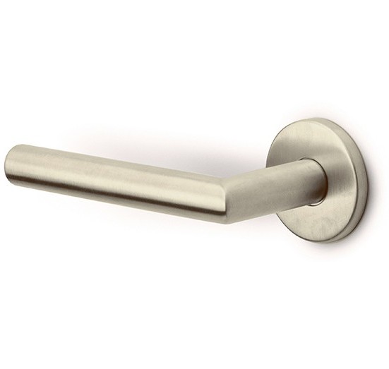 Enkele deurklink links BASICS LBII-19 op ronde rozet PVD champagne
