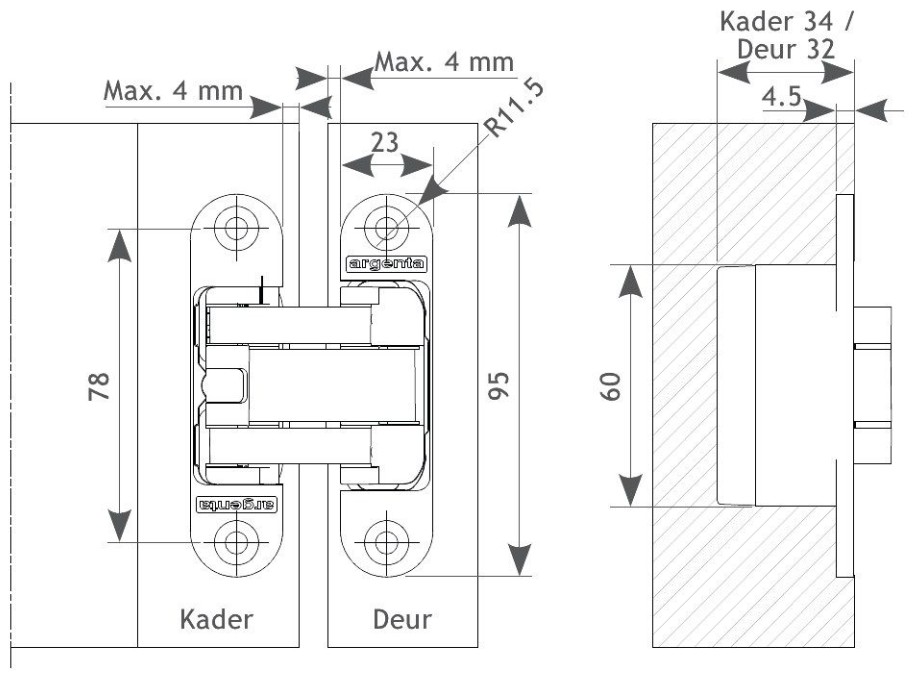 Argenta onzichtbaar scharnier 95x23 mm verstelbaar mat chroom - Afbeelding 2