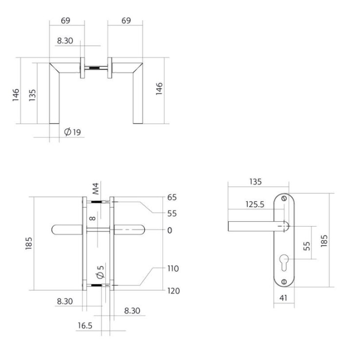 Intersteel deurklink Jura basic op ovaal schild 185x41mm PC55 rvs - Afbeelding 2