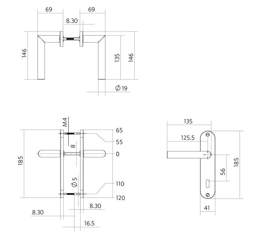Intersteel deurklink Jura basic op ovaal schild 185x41mm SL56 rvs - Afbeelding 2