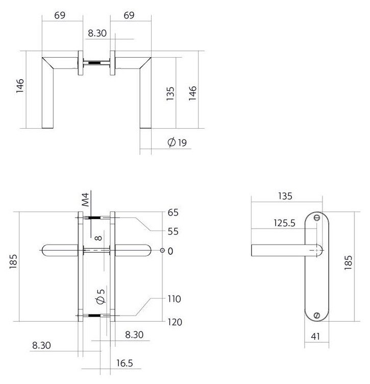 Intersteel deurklink Jura basic op ovaal schild 185x41mm blind rvs - Afbeelding 2