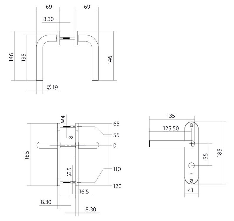 Intersteel deurklink Luzern basic op ovaal schild 185x41mm PC55 rvs - Afbeelding 2
