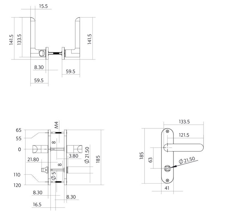 Intersteel deurklink Sora basic op ovaal schild 185x41mm WC63/8 mm rvs - Afbeelding 2