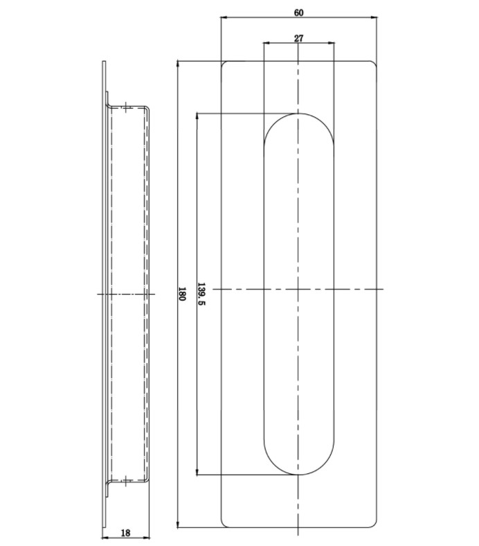 DX schuifdeurkom rechthoek 180x60 mm rvs - Afbeelding 2