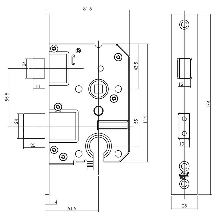 Intersteel set achterdeurbeslag PC55 kruk/kruk SKG3 + veiligheidsslot SKG2 aluminium F1 - Afbeelding 3