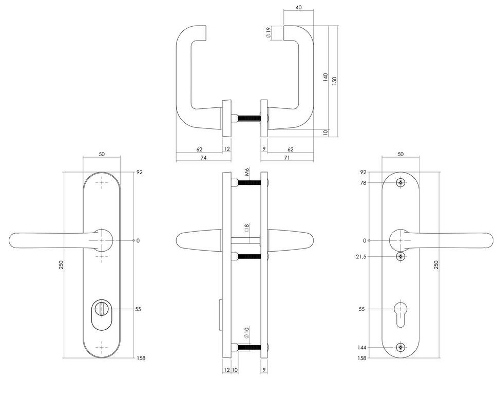 Intersteel set achterdeurbeslag PC55 kruk/kruk SKG3 + veiligheidsslot SKG2 aluminium F1 - Afbeelding 2