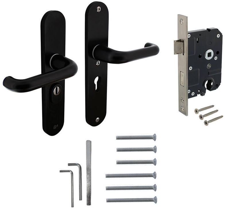 Intersteel set achterdeurbeslag PC55 kruk/kruk SKG3 + veiligheidsslot SKG2 aluminium zwart - Afbeelding 4
