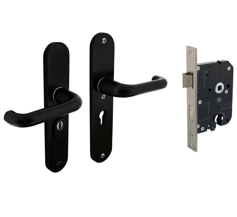 Intersteel set achterdeurbeslag PC55 krukkruk SKG3 + veiligheidsslot SKG2 aluminium zwart