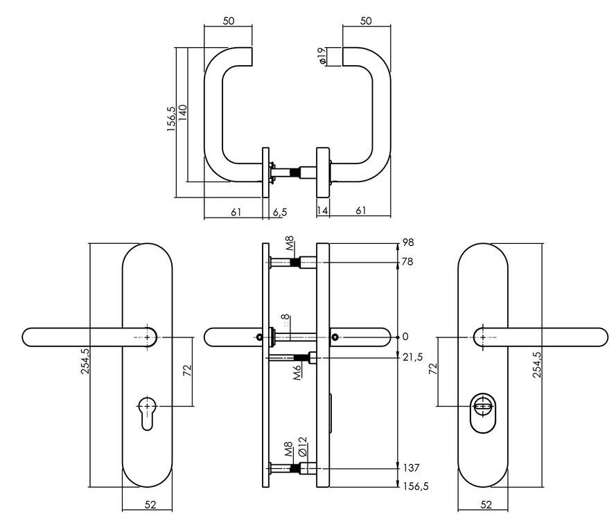 Intersteel set achterdeurbeslag PC72 kruk/kruk SKG3 + veiligheidsslot SKG2 rvs - Afbeelding 2