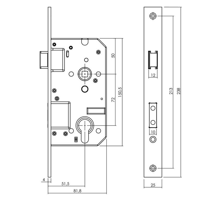 Intersteel set achterdeurbeslag PC72 kruk/kruk SKG3 + veiligheidsslot SKG2 rvs - Afbeelding 3