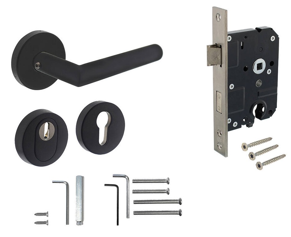Intersteel set achterdeurbeslag kruk/kruk SKG3 + PC55 veiligheidsslot SKG2 zwart - Afbeelding 6
