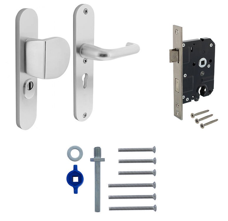 Intersteel set voordeurbeslag PC55 greep/kruk SKG3 + veiligheidsslot SKG2 aluminium F1 - Afbeelding 4